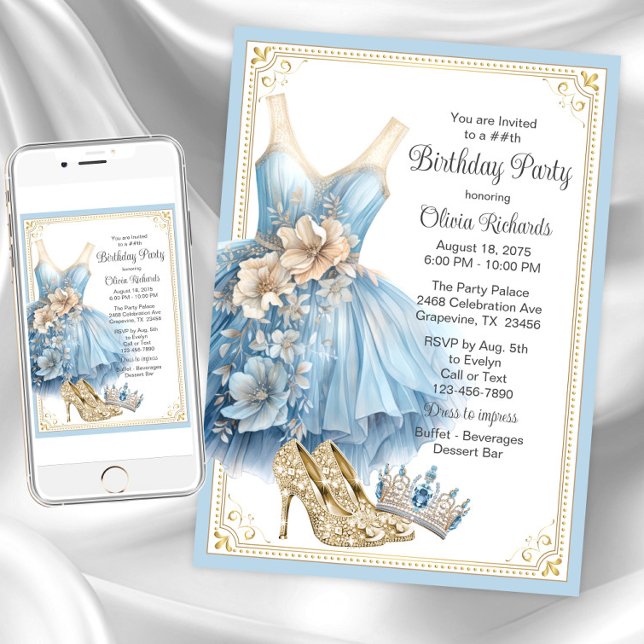 Elegante Cinderella Birthday Party Einladung (Cinderella princess party invitation. Instant download and printed invitations available.)