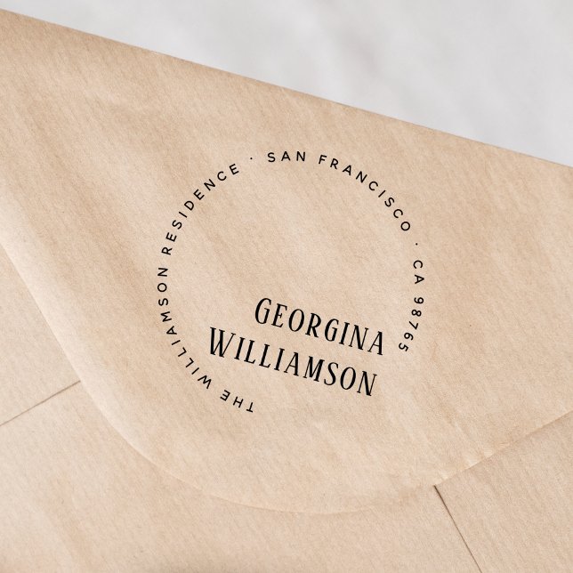 Elegante Circle Typografy Name Rücksendeadresse Gummistempel (Rubber Stamp Mock-up)
