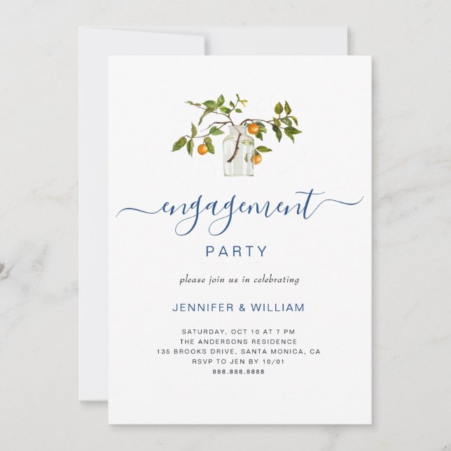 Elegante Citrus Arrangement Foto Engagement Party Einladung (Vorderseite)