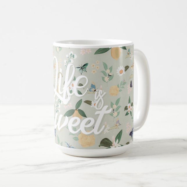 Elegante Citrus Lemon Blume Schmetterlinge Kaffeetasse (VorderseiteRechts)