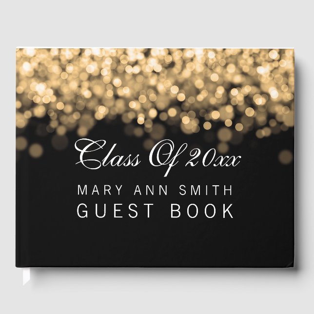 Elegante "Class of" Graduation Party Gold Lights Gästebuch (Vorderseite)