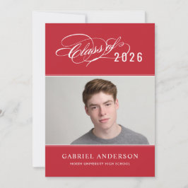 Elegante Class of Red Foto Graduation Party 2025 I Einladung