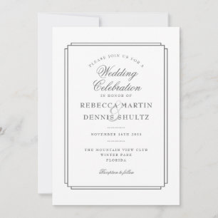 Elegante Classic Art Deco Gray Wedding Einladung