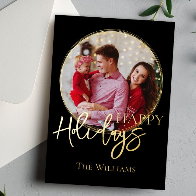 Elegante Classic Black Foto Folien Feiertagskarte (Von Creator hochgeladen)