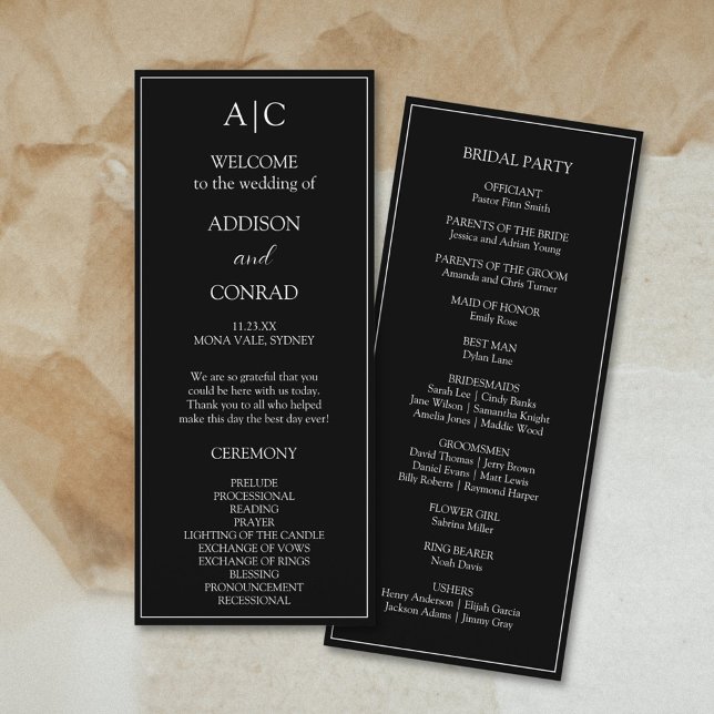 Elegante Classic Black Monogram Wedding Programm (Von Creator hochgeladen)