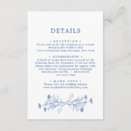 Elegante Classic Blue Floral Wedding Details Begleitkarte