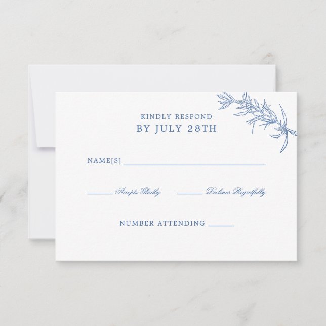 Elegante Classic Blue Floral Wedding RSVP Karte (Vorderseite)