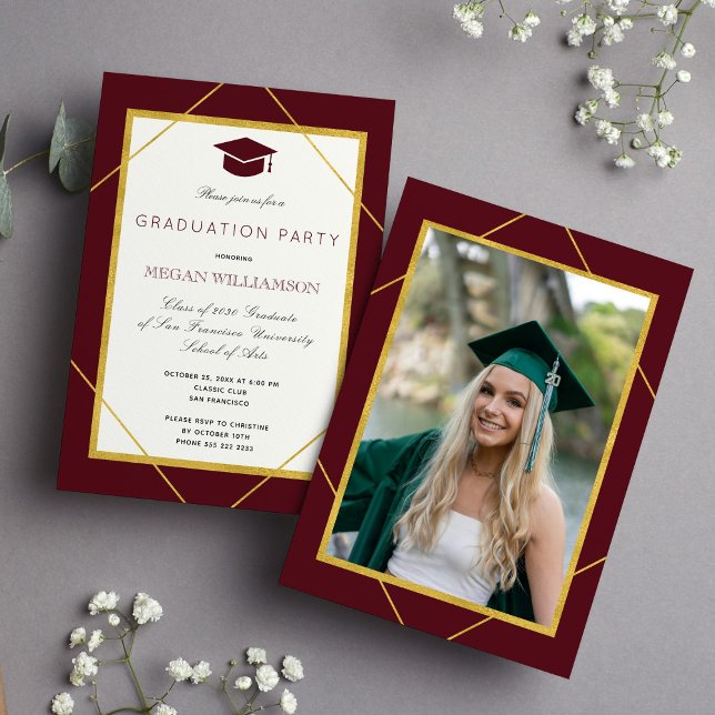 Elegante Classic burgundy Gold Graduierungsparty Einladung (Von Creator hochgeladen)