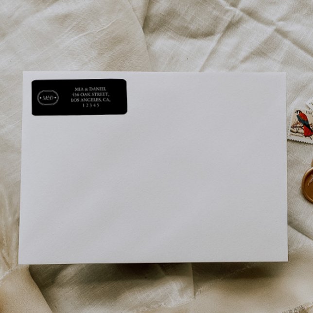 Elegante Classic Chic Black Monogram Rücksendeadre (Von Creator hochgeladen)