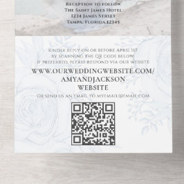 Elegante Classic Dusty Blue QR Code Floral UAWG All In One Einladung