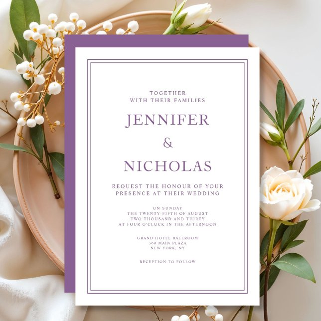 Elegante Classic Formal French Lilac Wedding Einladung (Elegant Classic Formal French Lilac Wedding Invitation)