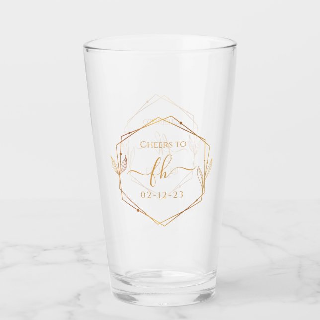 Elegante Classic Gold Mit Monogramm erste Hochzeit Glas (Vorderseite)