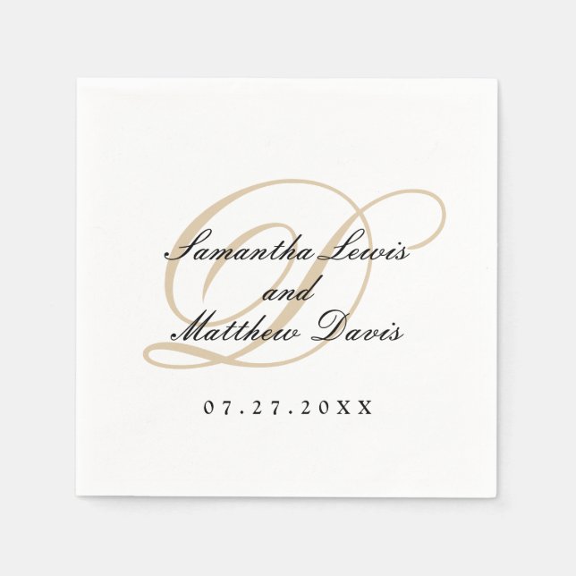 Elegante Classic Gold Monogram Wedding Serviette (Vorderseite)