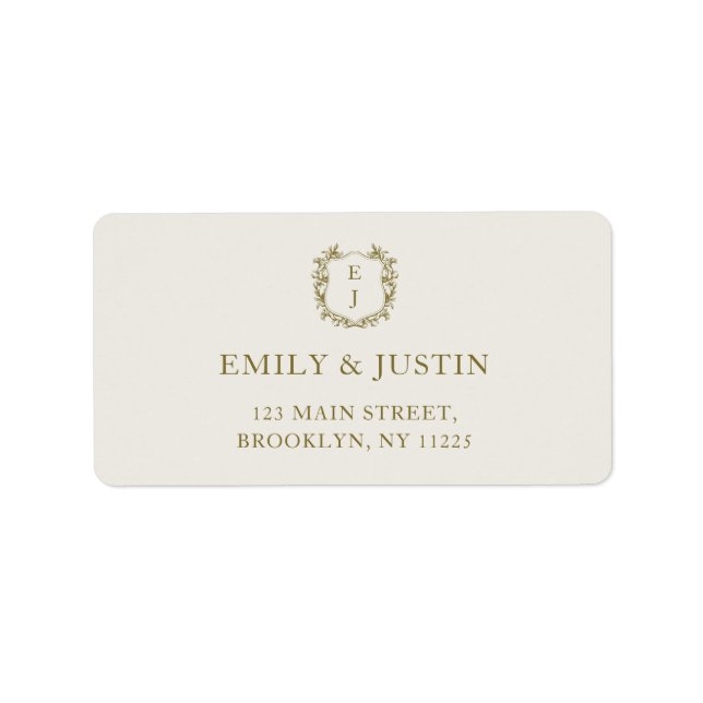 Elegante Classic Golden Monogram Wedding Address Adressaufkleber (Vorne)