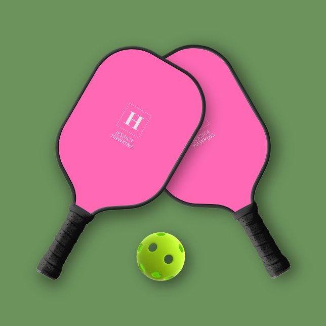 Elegante Classic Monogram Hot Pink Personal Pickleball Schläger (Von Creator hochgeladen)