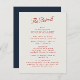 Elegante Classic Red & Ivory Wedding Details Card Einladung
