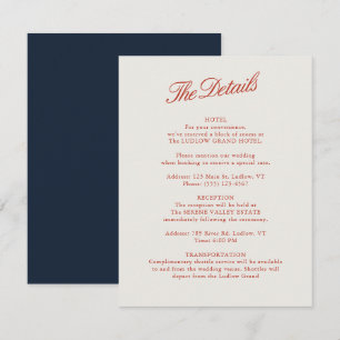 Elegante Classic Red & Ivory Wedding Details Card Einladung