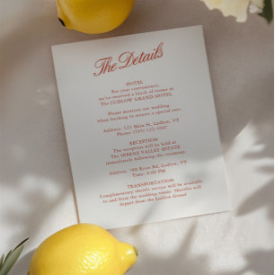 Elegante Classic Red & Ivory Wedding Details Card Einladung