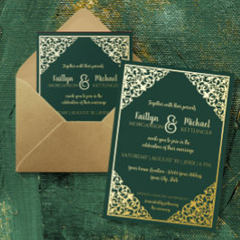 Elegante Classic Vintag Green n Gold Foil Wedding Folieneinladung