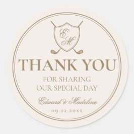 Elegante Classic Wappen Monogram Golf Wedding Runder Aufkleber