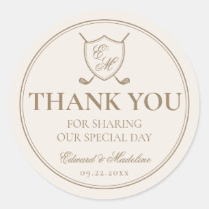 Elegante Classic Wappen Monogram Golf Wedding Runder Aufkleber