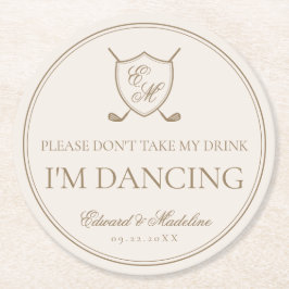 Elegante Classic Wappen Monogram Golf Wedding Runder Pappuntersetzer