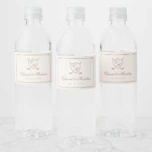 Elegante Classic Wappen Monogram Golf Wedding Wasserflaschenetikett
