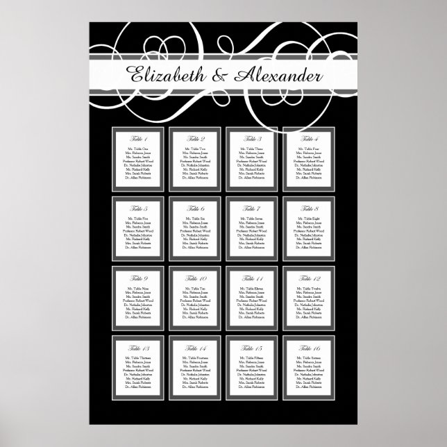 Elegante Classic Wedding 16 Table Seating Chart Poster (Vorne)