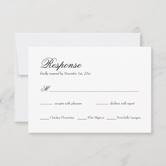 Elegante Classic Wedding RSVP Card (Vorderseite)