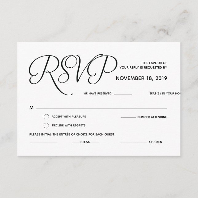 Elegante Classic Wedding RSVP (Response) Karte (Vorderseite)
