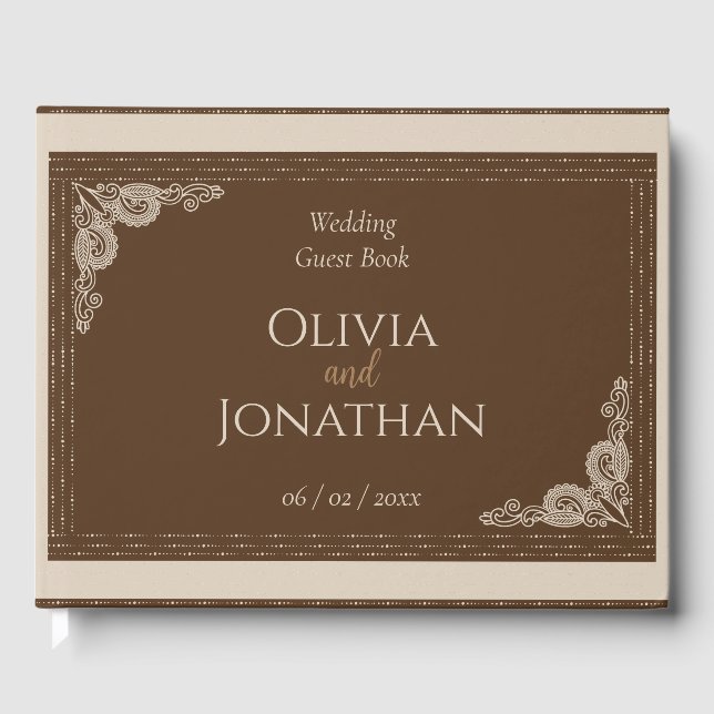 Elegante Classy Bronze verziert Hochzeit Gästebuch (Vorderseite)