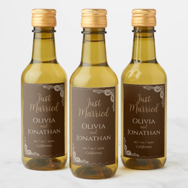 Elegante Classy Bronze verziert Hochzeit Weinetikett (Flaschen)