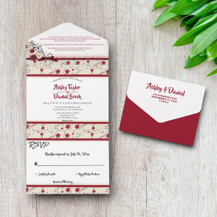 Elegante Classy Burgundy Glam Summer Floral Weddin All In One Einladung