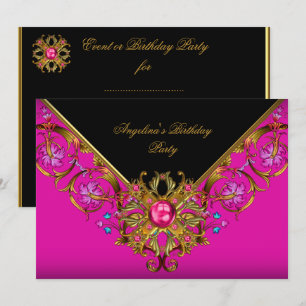 Elegante Classy Hot Pink Black Gold Geburtstagspar Einladung