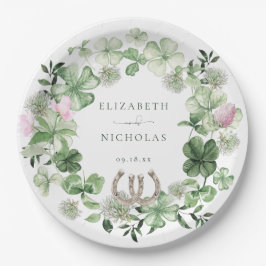 Elegante Clover Horseshoes Botanische Hochzeit Pappteller