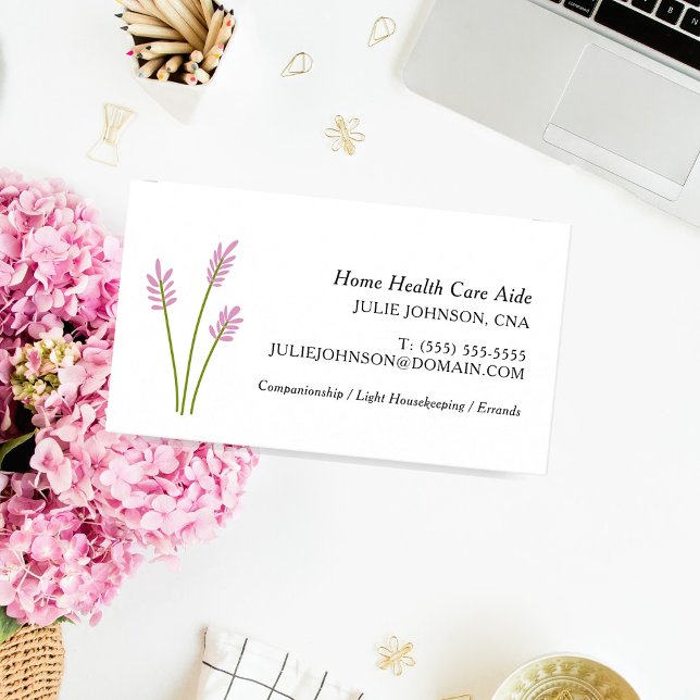 Elegante CNA Zuhause Health Care Aide Rosa Floral Visitenkarte (CNA business Card. Elegant Pink Floral.)