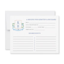 Elegante Coastal Monogram Brautparty Rezept Card