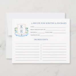 Elegante Coastal Monogram Brautparty Rezept Card Einladung