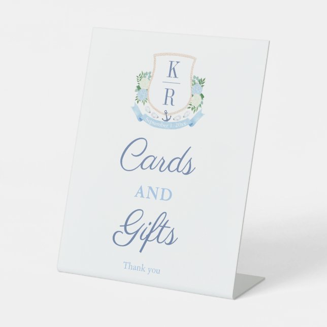 Elegante Coastal Monogram Cards und Geschenke Sockelschild (Vorderseite)