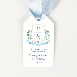 Elegante Coastal Monogram Gastgeschenk Hochzeit Ta Geschenkanhänger