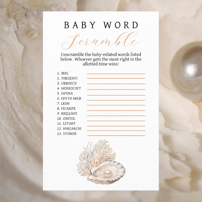 Elegante Coastal Pearl Baby Word Scramble Flyer (Von Creator hochgeladen)
