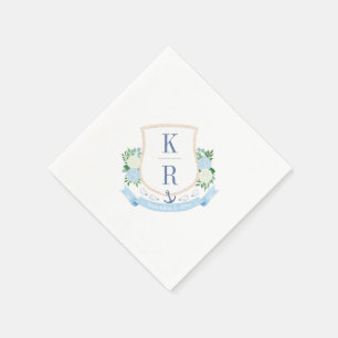 Elegante Coastal Watercolor Monogram Wedding Party Serviette