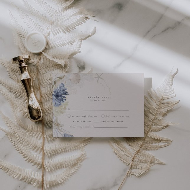 Elegante Coastal Wedding RSVP Card Begleitkarte (Von Creator hochgeladen)