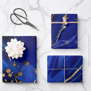 Elegante Cobalt Blue and Gold Alcohol Tinte Muster Geschenkpapier Set