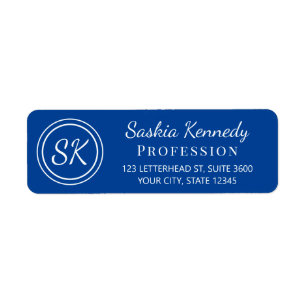Elegante Cobalt Blue Monogram Rücksendeadresse