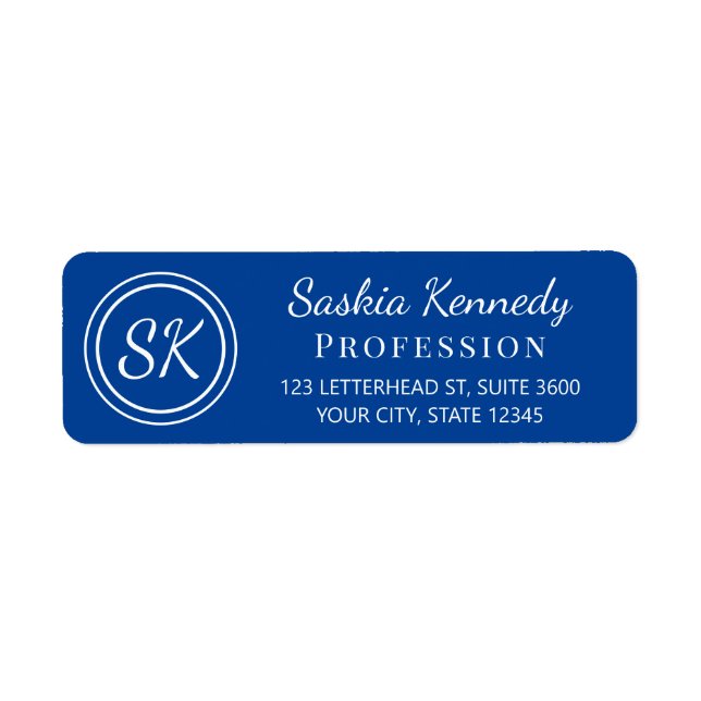 Elegante Cobalt Blue Monogram Rücksendeadresse (Vorne)