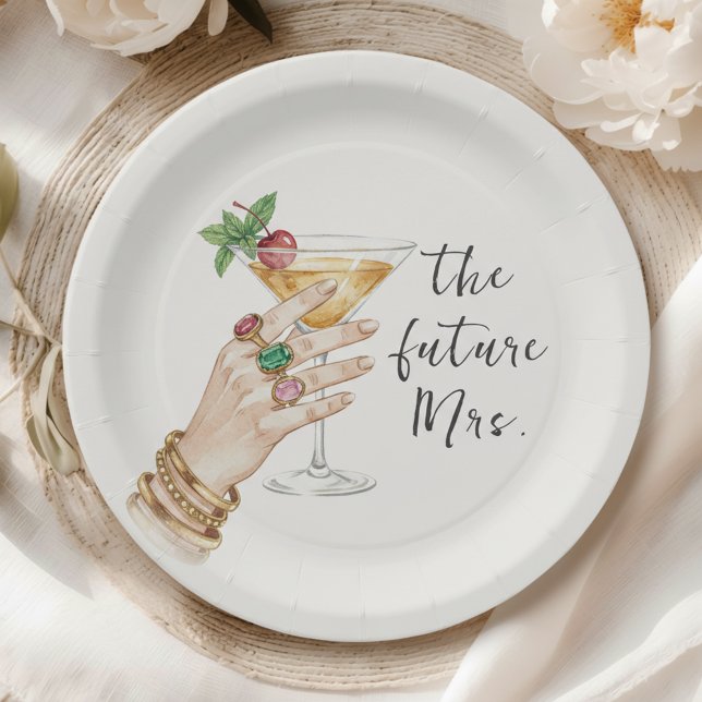 Elegante Cocktail-Hochzeits-Party Pappteller (Perfect cocktail theme for a sophisticated and unforgettable bridal shower.)