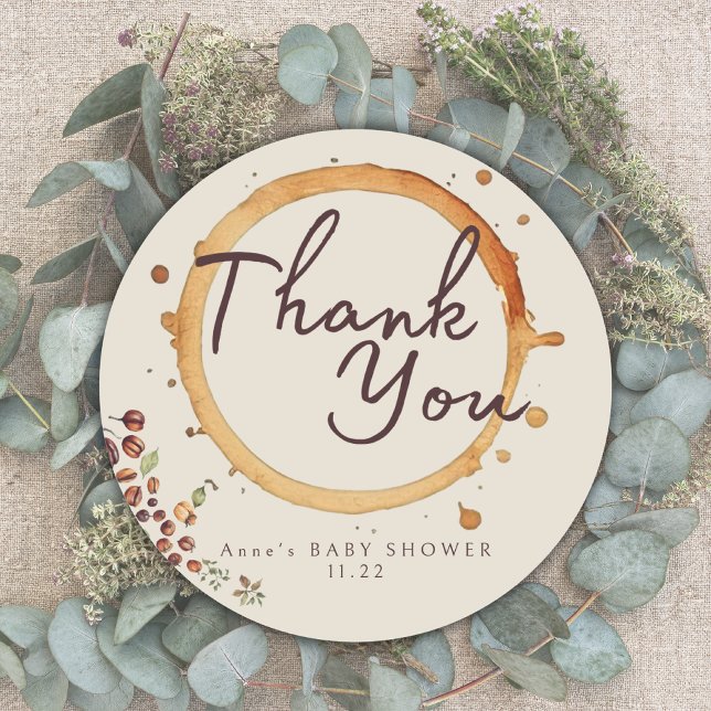 Elegante Coffee Theme Baby Shower Runder Aufkleber (Von Creator hochgeladen)