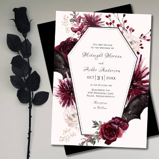 Elegante Coffin Floral Gothic Halloween Hochzeit Einladung