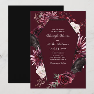 Elegante Coffin Floral Gothic Halloween Hochzeit Einladung